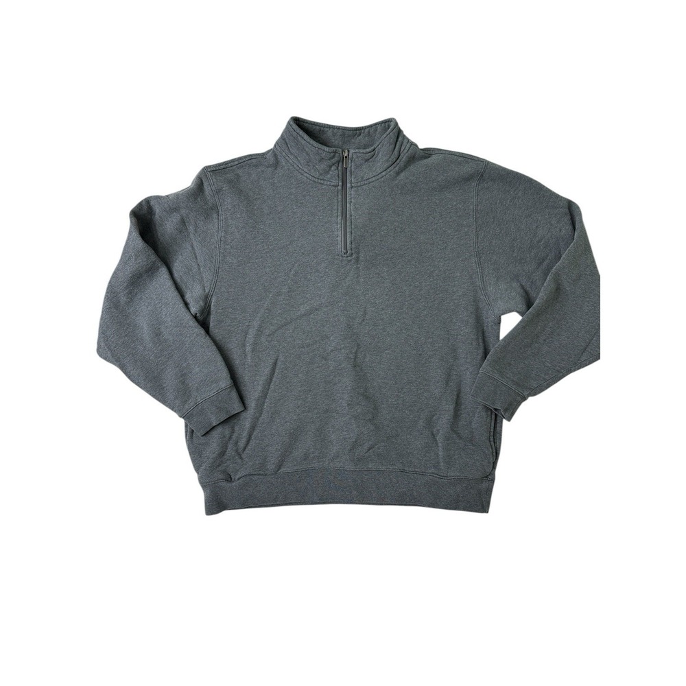 L.L.Bean Mens Large 1/4 Zip Pullover Sweater Gray Collared Knit Pockets 254673